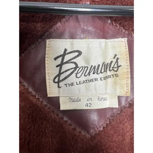 Vintage 70’s Berman’s Leather Burgundy Lined Bomber Jacket Size 42